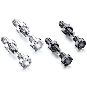 Classic Punk Style Screw-Shaped Stainless Steel <b>Stud</b> <b>Earrings</b> for Men | Available in <b>Black</b> and Silver - Product Image 1