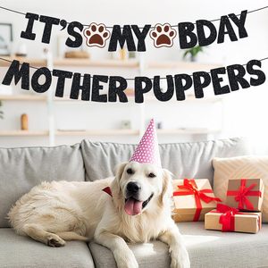 Bannière d'anniversaire personnalisable en papier écologique coloré, durable, imprimée UV, pour fête d'anniversaire de maman de chiot – C'est mon anniversaire ! - Product Image 2