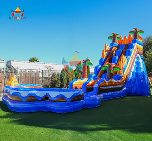 Toboggan aquatique gonflable volcan tropical avec piscine, toboggan double piste de qualité commerciale pour locations de fêtes estivales et parcs aquatiques - Product Image 2