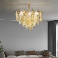 Lustre moderne en verre et acier inoxydable, suspension LED en forme de feuille et goutte de pluie en cristal pour salle à manger et chambre à coucher