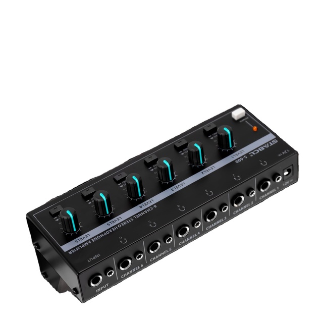 STABCL S-600 Mini Amplifier 6-Channel Stereo Headphone Amplifier DC 12V 6.35mm Input/Output Interface Metal Large Capacity