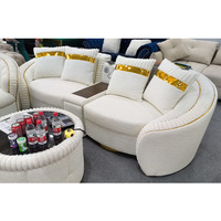 Ensemble de canapés de salon 1+1+3+3 places en polaire, style moderne et confortable 2026, avec fauteuil pivotant à 360°, table basse et haut-parleur Bluetooth