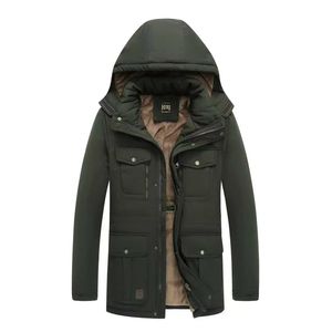 سترة رجالية رسمية طويلة مبطنة بالصوف مع غطاء للرأس، مقاسات من XL إلى 7XL، سميكة ومقاومة للرياح والماء، مع تدفئة، مناسبة للعمل في الشتاء للشرق الأوسط - Product Image 1