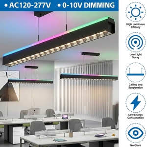 Lampada a Sospensione LED Lineare Dimmerabile Su e Giù |   Lampada Intelligente RGBW in Alluminio con Cambio Colore, Controllo tramite App e Telecomando - Product Image 3