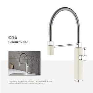 Modern Pull Out Kitchen Faucet Single Handle Deck <b>Mounted</b> Ceramic Valve White Color - Product Image 1