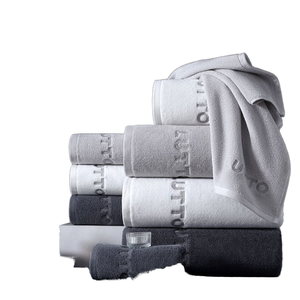 Toallas de baño de lujo de gama alta de algodón puro <span class=keywords><strong>para</strong></span> hotel y hogar, <span class=keywords><strong>ropa</strong></span> de Spa de secado rápido, lavado de cara, bordado de logotipo personalizado en negro y gris - Product Image 1