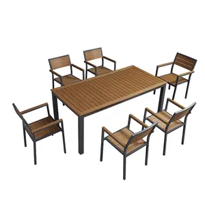 Modern Outdoor Balcony Table Chair Set 6 Seater Luxury Garden Furniture Plastic Wood Aluminum Wicker Dining Table Set