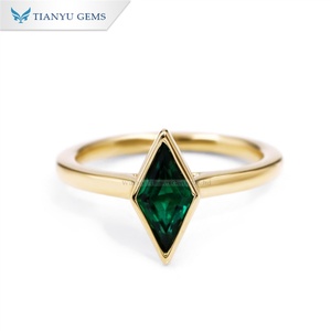 Tianyu High-end Jewelry Rhombus <b>Emerald</b> Diamond Bezel Setting Solitaire Engagement <b>Ring</b> 10K 14K 18K Platinum Wedding <b>Bands</b> - Product Image 1