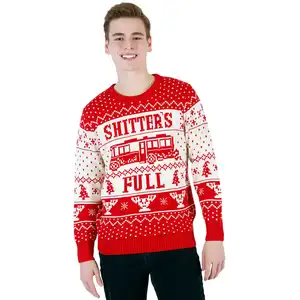 Men's Christmas Holiday Knitted Sweater Ugly Pullover Winter Casual O-neck Long Sleeve Cotton Man Sweaters Of Red