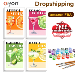 <span class=keywords><strong>Peinture</strong></span> à l'huile par numéros sur le thème des cocktails, lot de 4 kits de <span class=keywords><strong>peinture</strong></span> par numéros pour boissons de bar pour adultes, art mural en gros prêt pour l'expédition FBA - Product Image 1