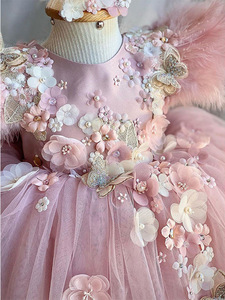 Vestido de <span class=keywords><strong>Princesa</strong></span> con Tutú de Flores Esponjosas para Niñas, Vestido de Fiesta de Cumpleaños con Plumas para Niñas - Product Image 2