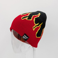 Custom Flame Design Jacquard No Cuff Skull Cap Cuffless Beanie Hat Sports Skullcap