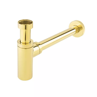 Siphon en T moderne en laiton doré de 1 1/4 pouce, finition brossée polie avec électrodéposition, pour évacuation de lavabo d'hôtel, salle de bain au sol