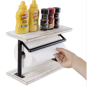 Portarotolo in Legno con Ripiano Superiore <span class=keywords><strong>e</strong></span> Struttura in Metallo Nero, Porta Spezie da Cucina Autoportante per Piano di Lavoro - Product Image 6
