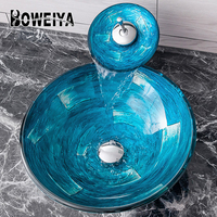 Lavabo sur pied en verre bleu de conception italienne pour salle de bain, salle à manger, comptoir, prix