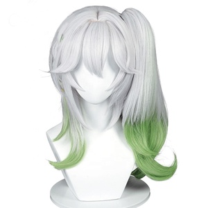 Perruque de cosplay <span class=keywords><strong>Nahida</strong></span> Genshin Impact Anime, 50 cm, longue, bouclée, argentée et verte, résistante à la chaleur, avec une queue de cheval, vente en gros - Product Image 3