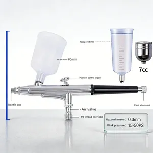 0.3mm Dual Action Airbrush Kit With Three Different Cups(6CC,20CC,40CC) Portable Airbrush Set for Makeup,Commercial Arts,<b>Cake</b> De - Product Image 3