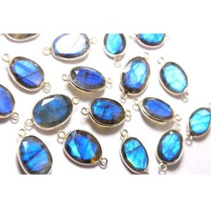 ขั้วต่อหินเจียระไนแบบเหลี่ยมเพชรพลอยตลาบราดอร์ธรรมชาติสีเงินสเตอร์ลิง925ทรงรี - Product Image 6