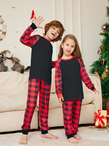 Costume à carreaux anti-rétrécissement fabriqué en usine, ensembles de vêtements de Noël décontractés pour les familles pour les vacances avec logo <span class=keywords><strong>personnalisé</strong></span> - Product Image 4