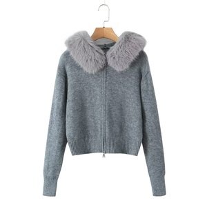 SHENZHU Suéter Cárdigan con <span class=keywords><strong>Cuello</strong></span> de Piel Sintética para Mujer, Moda 2025, Cierre de Cremallera, Manga Larga, Estilo Vintage, Prenda Exterior Chic - Product Image 2