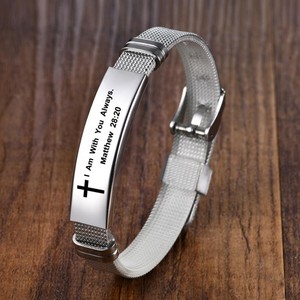 Bracciale a Polsino in Acciaio Inossidabile con Citazioni Ispiratrici per Uomo, Design a Croce, Placcato Nero/Argento, Regalo per Anniversario - Product Image 4