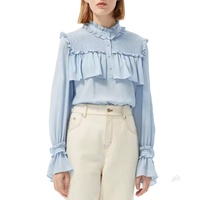 Maßgefertigte Hochwertige Frühling-Herbst Casual Weiche Doppelseitige Langarm-Bluse mit Rüschenmanschetten und -kragen für Damen