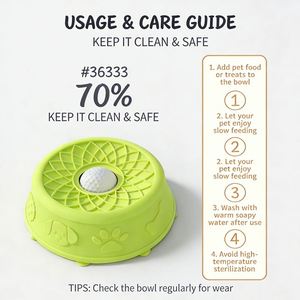 Gamelle sphérique antidérapante en silicone avec balle roulante intégrée, motif floral pour chiens et chats - Distributeur de liquides et de friandises, mangeoire lente - Product Image 2
