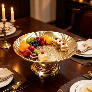 Platos de Servir Modernos de Metal de Lujo con Soporte, Redondos, con Patrón de Plantas Grabado, Acabado en Dorado y Oro Rosa, para Exhibición de Postres en Fiestas - Product Image 3