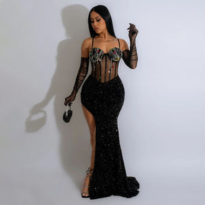 Robe <span class=keywords><strong>de</strong></span> <span class=keywords><strong>soirée</strong></span> <span class=keywords><strong>chic</strong></span> CY900964 avec corsage, manches à sequins, <span class=keywords><strong>haut</strong></span> en maille, décoration <span class=keywords><strong>de</strong></span> bijoux, sans manches, fente - Product Image 5