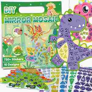 Girls and Boys Dinosaur Art Craft Kit Toddler DIY <b>Bookmarks</b> Birthday Gifts 10 Sets DIY Mosaic Stickers for Kids - Product Image 5