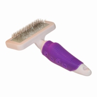 Brosse de toilettage pour chats avec manche ergonomique violet écologique en acier inoxydable et plastique et tête rectangulaire noire