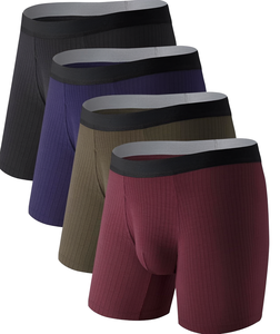<b>Mens</b> Cotton Knit <b>Boxers</b> Loose Fit Breathable Underwear Solid Color <b>Long</b> Opening Briefs Elastic Waist Casual Comfort Shorts Daily - Product Image 1