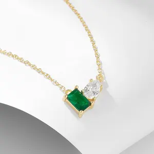 Оптовая продажа ювелирных изделий peishang серебряное 925 золотое покрытие изумрудно-квадратное зеленое ожерелье женские ювелирные изделия циркон ожерелье для женщин