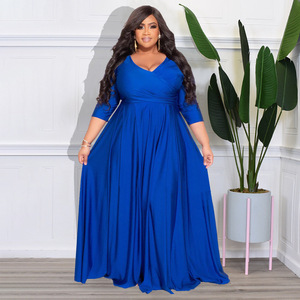 Abito Casual taglie forti da donna abito da donna in tinta unita con scollo a V Sexy da sposa <span class=keywords><strong>verde</strong></span> <span class=keywords><strong>smeraldo</strong></span> Maxi abito da sera - Product Image 3
