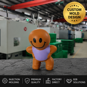 Figurine de dessin animé en plastique moulée par injection OEM, personnage marron à chemise violette, visage souriant, pose debout, jouet pour enfants, fabrication en usine - Product Image 1