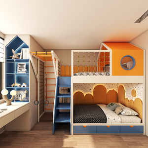 Cama Alta y Baja JINS, Cama Litera Tipo Casa de Árbol, Cama de Dos Niveles con Madera Real para Sala de Estar o Habitación <span class=keywords><strong>Infantil</strong></span> - Product Image 1