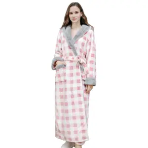 Хит продаж, длинный теплый халат из кораллового флиса, халат-кимоно, зимний толстый фланелевый тепловой халат для ванны