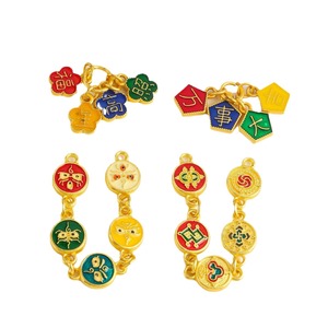Bracelet traditionnel en feuille d'or Cinq Dieux de la Richesse avec pendentif porte-bonheur, kit d'accessoires de bijoux DIY unisexe, vente en gros - Product Image 5