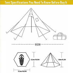 Tente chaude quatre saisons avec cheminée et jupe anti-neige pour la randonnée en famille, la pêche et la chasse - Product Image 2
