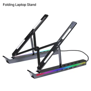 4 USB Led Notebook Holder Laptop Docking Station Stand Rgb Light Premium Portable Laptop Stand