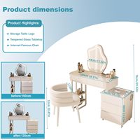 Coiffeuse moderne en MDF écologique avec haut-parleur Bluetooth, station de charge, 5 tiroirs, tabouret et miroir éclairé pour chambre à coucher