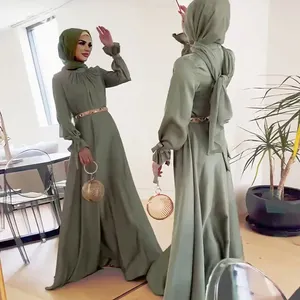 Hot Selling Fashion Party Girdling Satin Muslim Women Abaya Dress