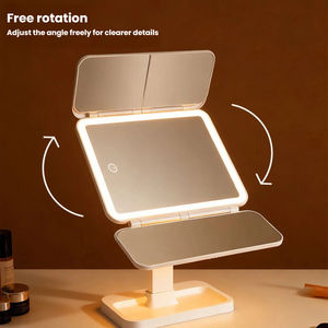 Makeup <b>Mirror</b> with Storage Base LED Lighted Vanity <b>Mirror</b> Double <b>Door</b> Folding Design - Product Image 4