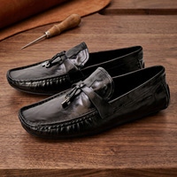 Nouveauté - Chaussures pour homme en cuir véritable, semelle souple, doublure en peau de mouton, style business décontracté, confortables pour la conduite, bout rond