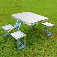 Table de pique-nique pliante moderne en aluminium avec trou pour parasol et 4 sièges pour le camping et les voyages en plein air