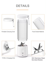 Type C Laad Multifunctionele Lekvrije Draadloze Reis Draagbare Blender 450Ml Usb Opladen Smoothie Juicer Met Riem