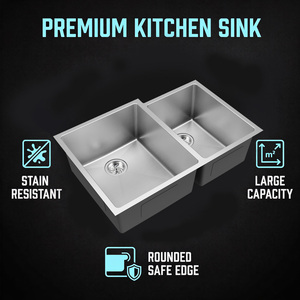 Évier de cuisine double cuve TOPHOME 33 pouces en acier inoxydable T304 de calibre 16, fait main, avec robinet, certifié IAPMO CUPC, garantie 5 ans - Product Image 6
