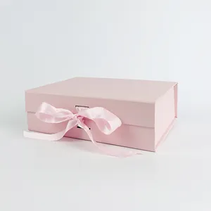 热卖粉色化妆品礼品盒缎带蝴蝶结豪华磁性盖纸包装盒