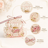 Boîte cadeau en papier ajourée en forme de carrosse, motif floral, avec nœud en ruban, pour mariage, fête prénuptiale, souvenir pour invités