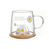 Tasse en verre à motif fraise avec couvercle en bambou et infuseur à thé, en borosilicate, avec poignée, motif fruits, pour thé et eau